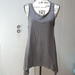 Rock & Republic Dark Gray Studded neck Asymmetrical hem tunic Top Sz.Medium